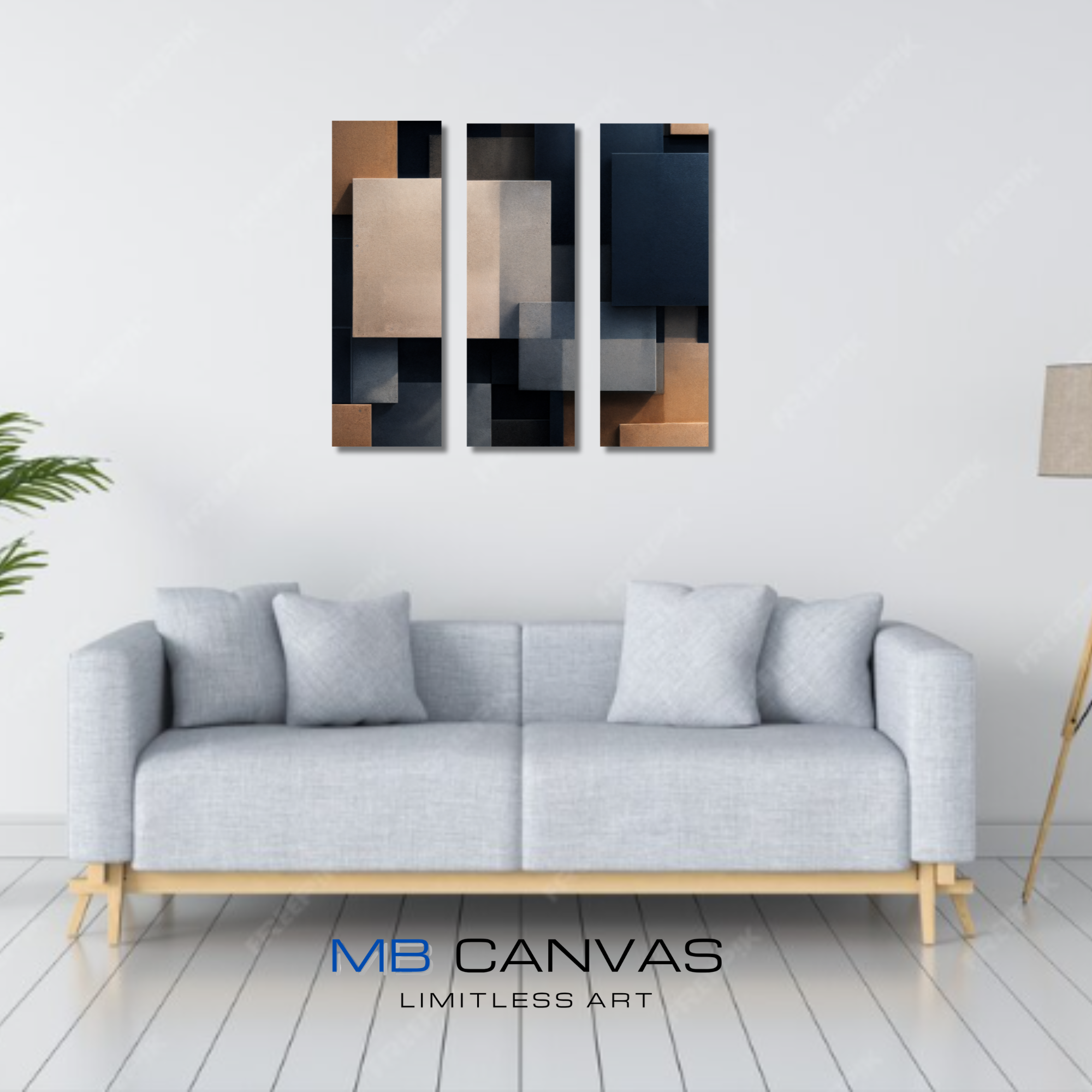 Monolith bundle triptych 2 shown in wall display view in 12 x 36 inch large size