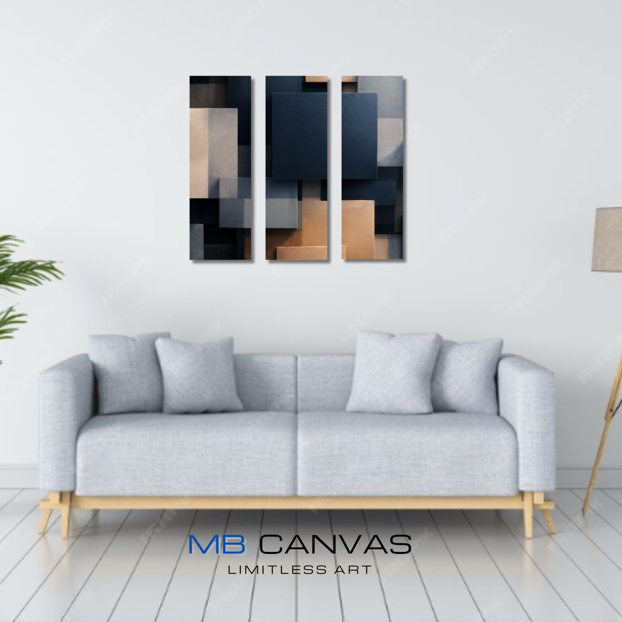 Monolith bundle triptych 3 shown in wall display view in 12 x 36 inch large size