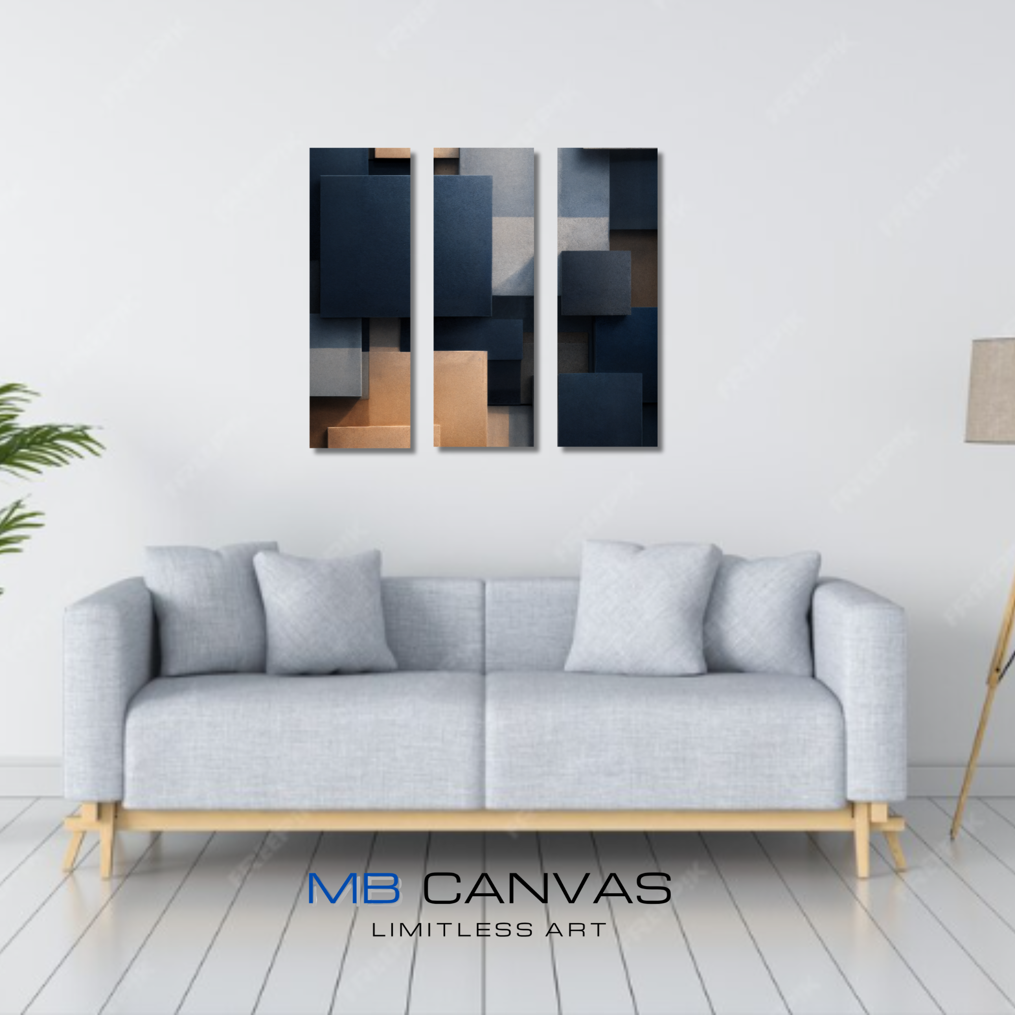 Monolith bundle triptych 4 shown in wall display view in 12 x 36 inch large size