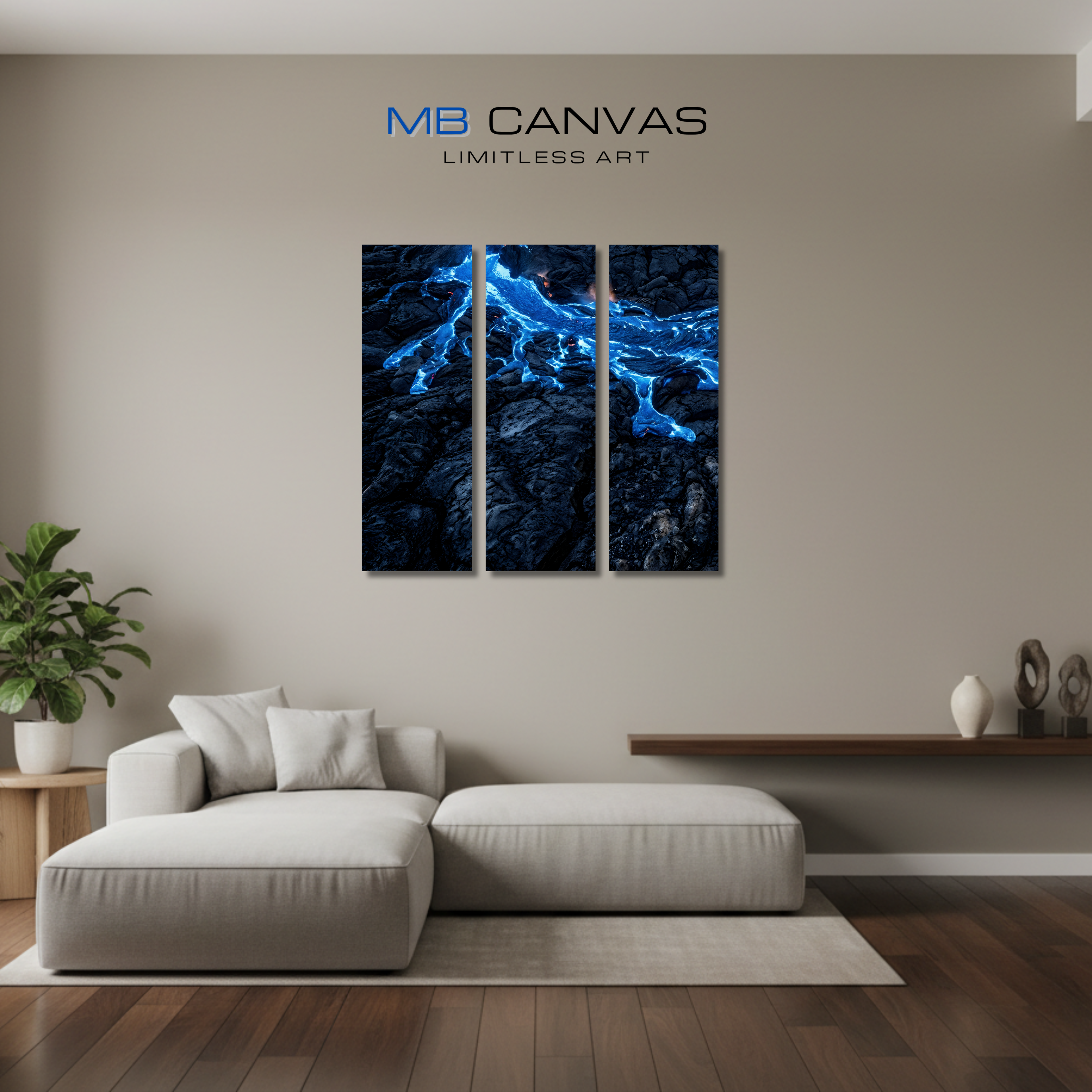 Scoria bundle triptych 1 3-panel shown in wall display view in 12 x 36 inch large size