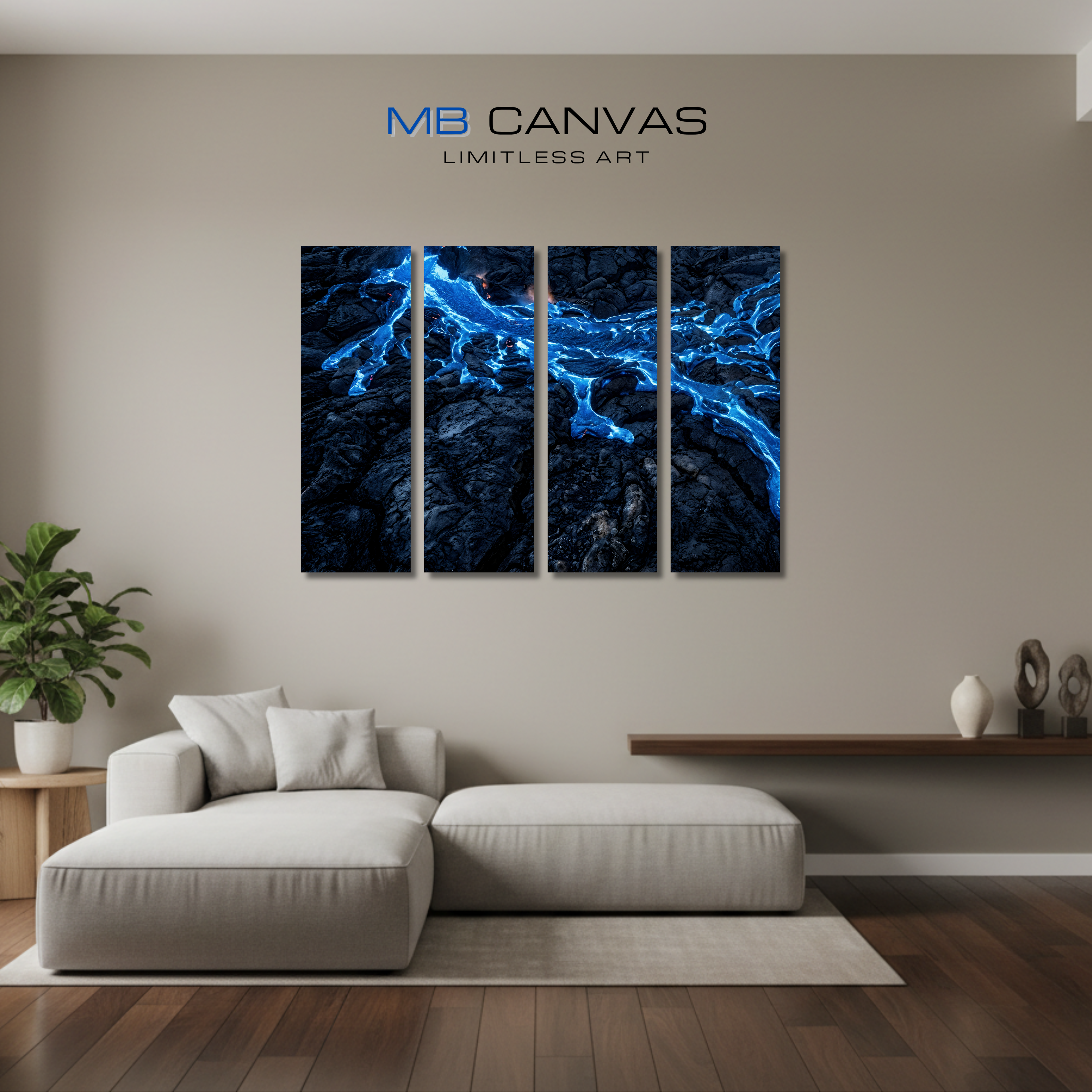 Scoria bundle tetrad 1 4-panel shown in wall display view in 12 x 36 inch large size