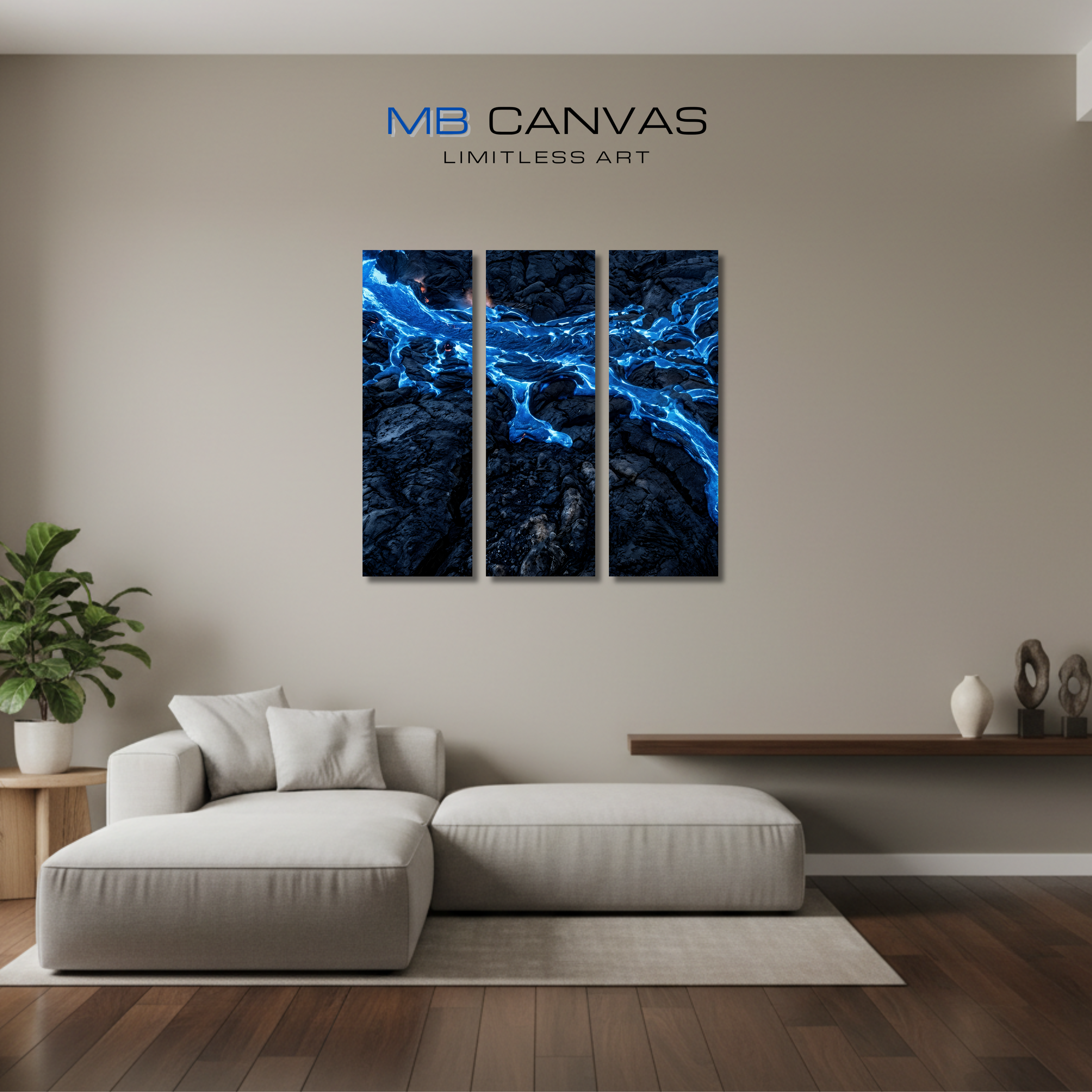 Scoria bundle triptych 2 3-panel shown in wall display view in 12 x 36 inch large size