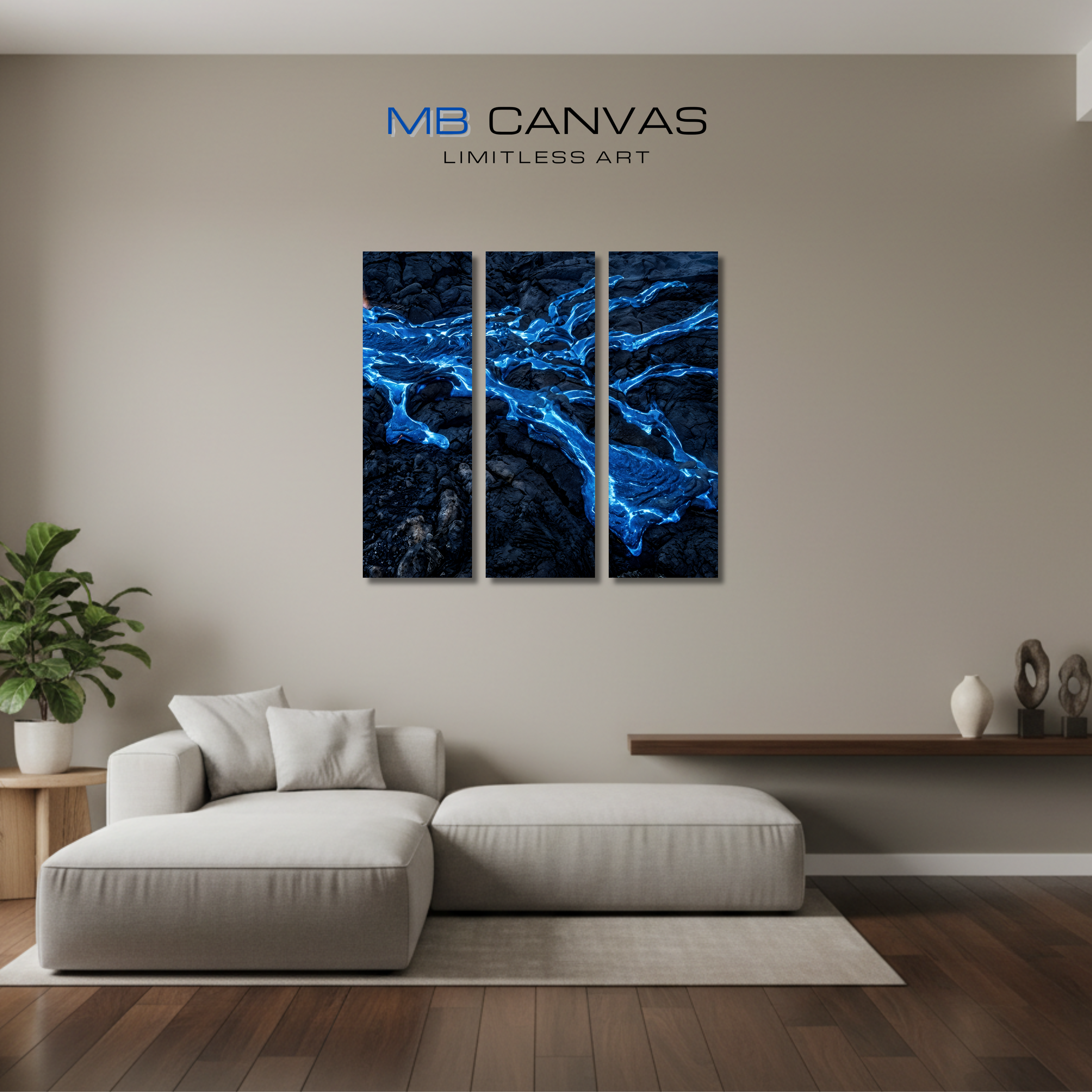 Scoria bundle triptych 3 3-panel shown in wall display view in 12 x 36 inch large size