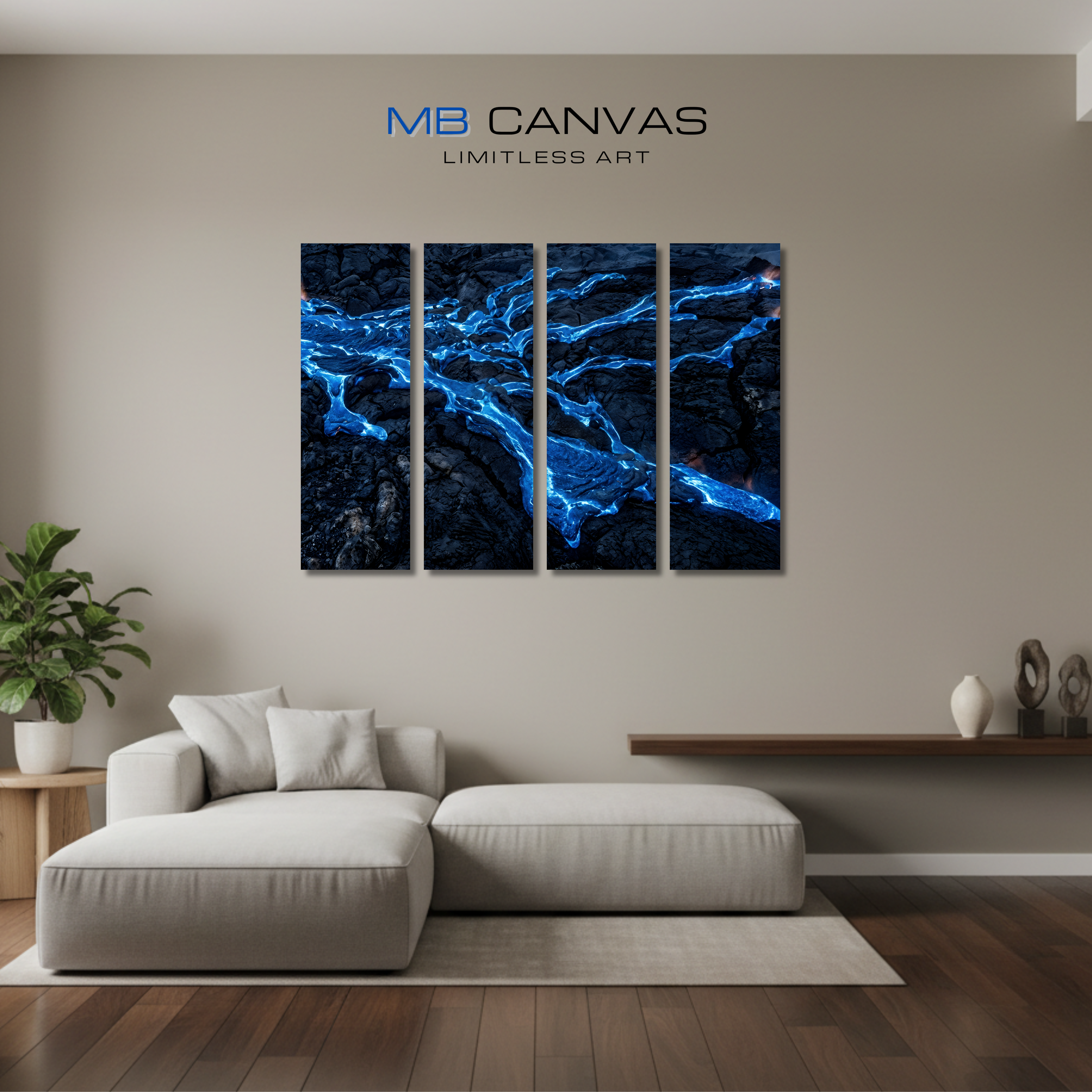 Scoria bundle tetrad 3 4-panel shown in wall display view in 12 x 36 inch large size