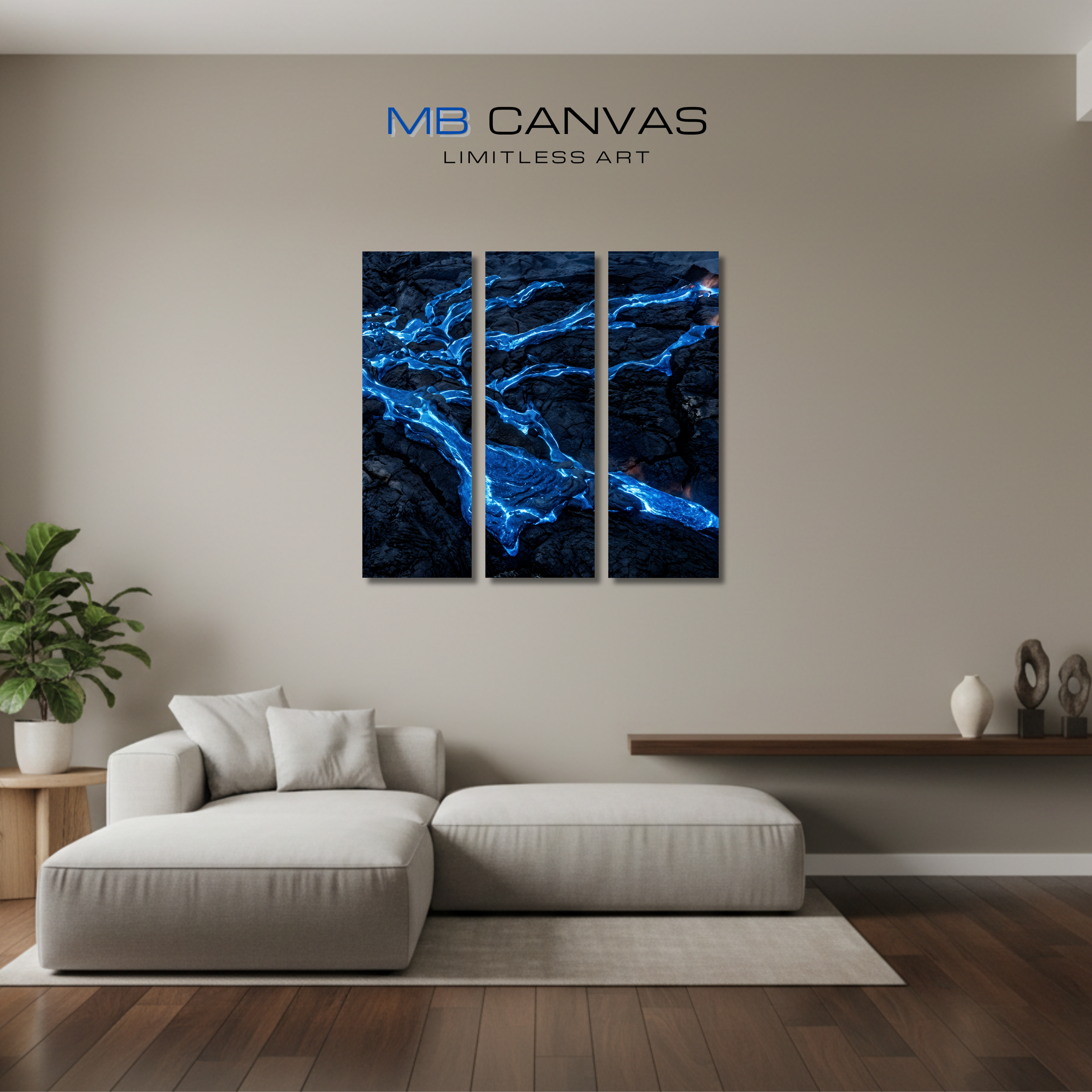 Scoria bundle triptych 4 3-panel shown in wall display view in 12 x 36 inch large size
