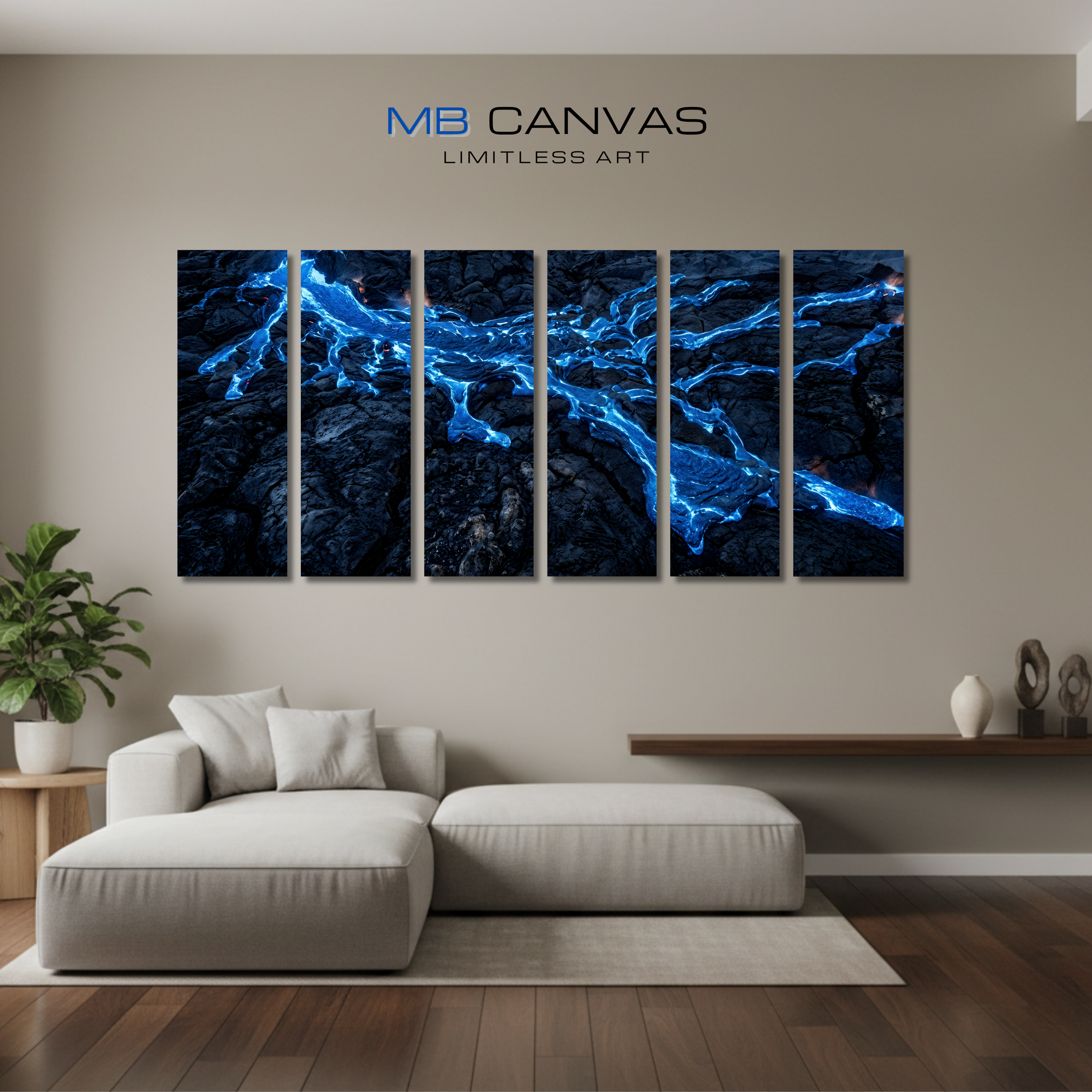 Scoria wall art product image as a bundle hexad 6-panel in 16 x 48 inch statement piece