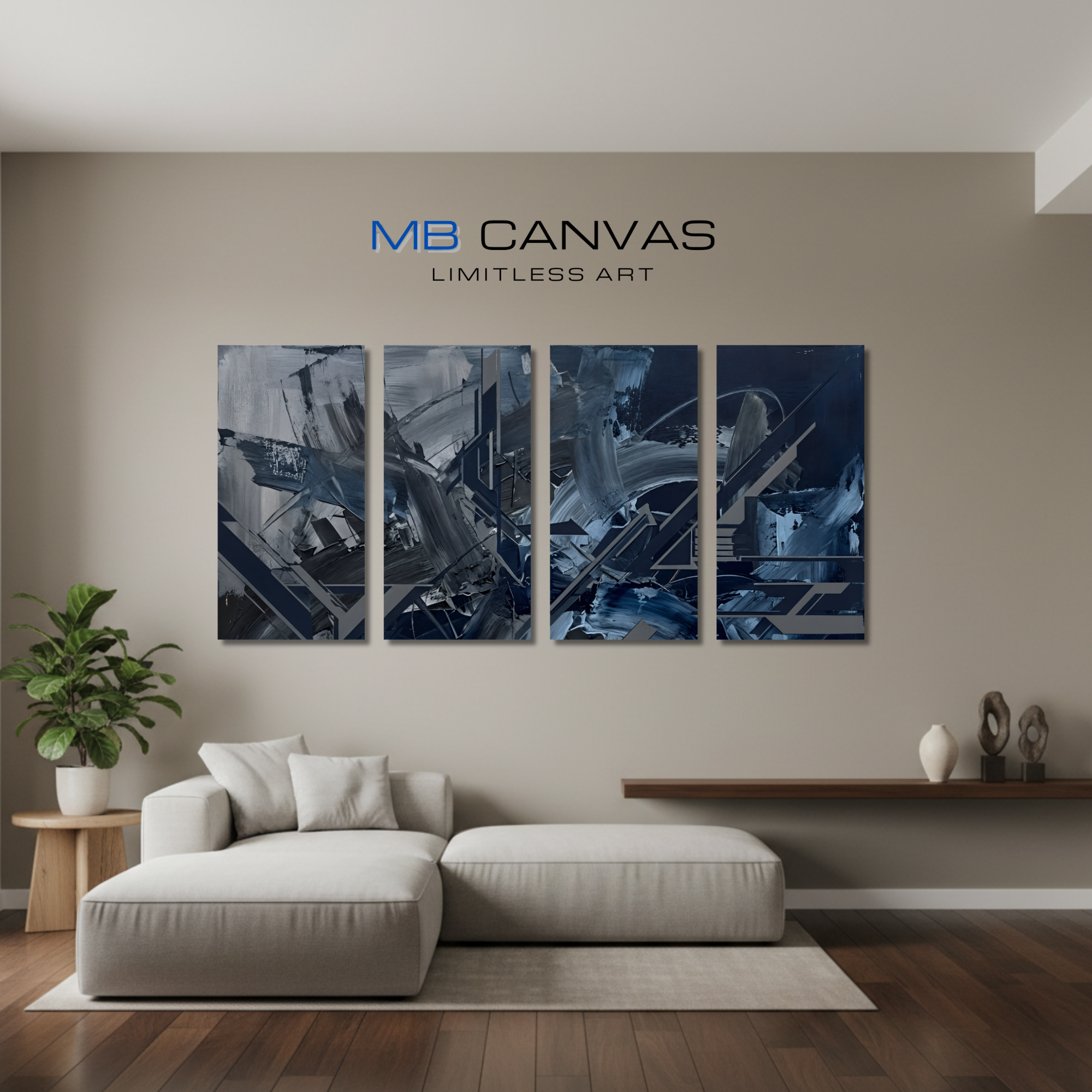 Torrent bundle tetrad 4-panel shown in wall display view in 12 x 24 inch universal size
