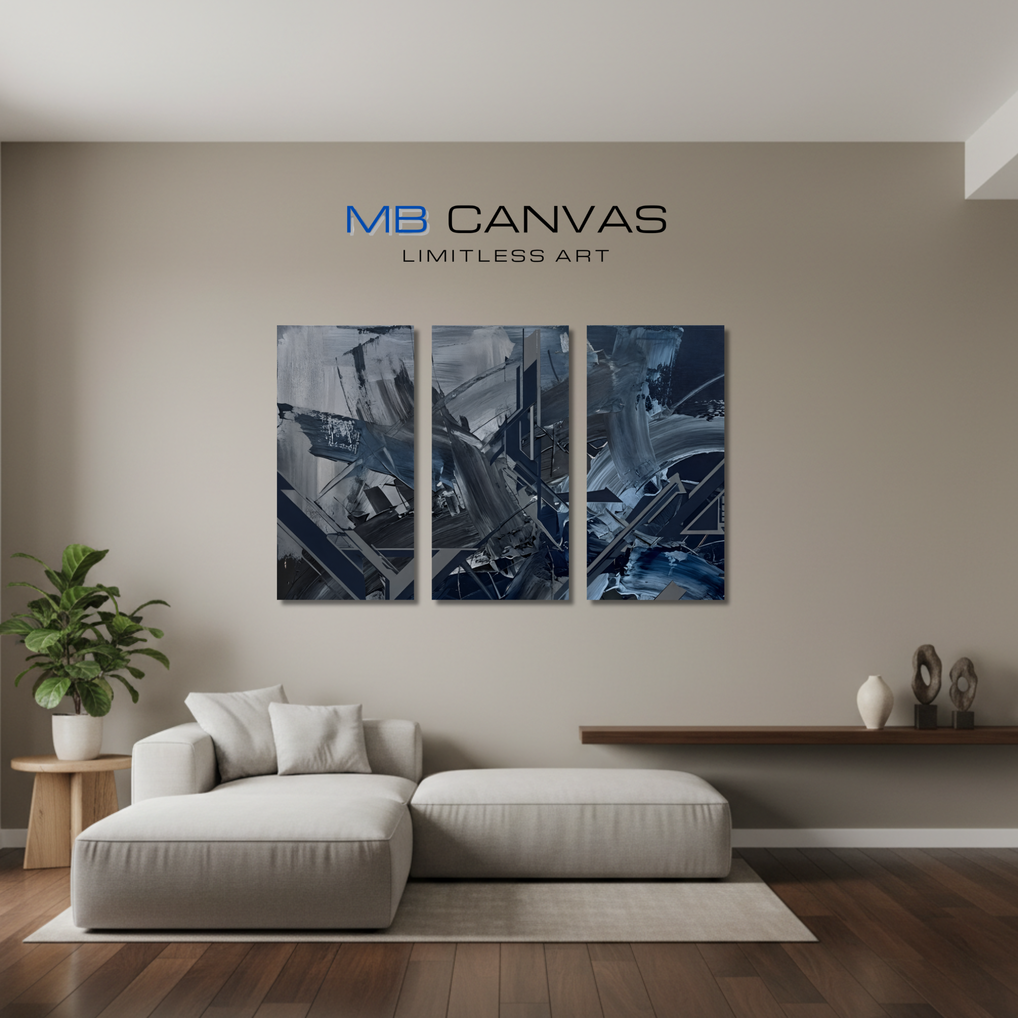 Torrent bundle triptych 3-panel shown in wall display view in 12 x 24 inch universal size