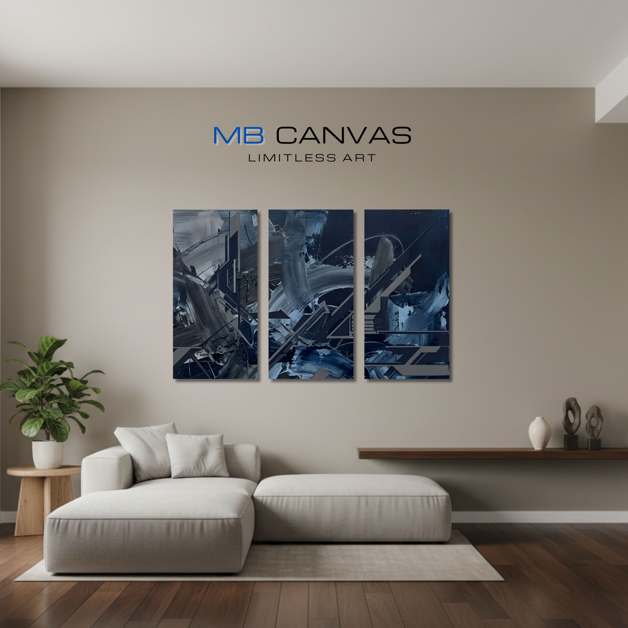 Torrent bundle triptych 2 3-panel shown in wall display view in 12 x 24 inch universal size
