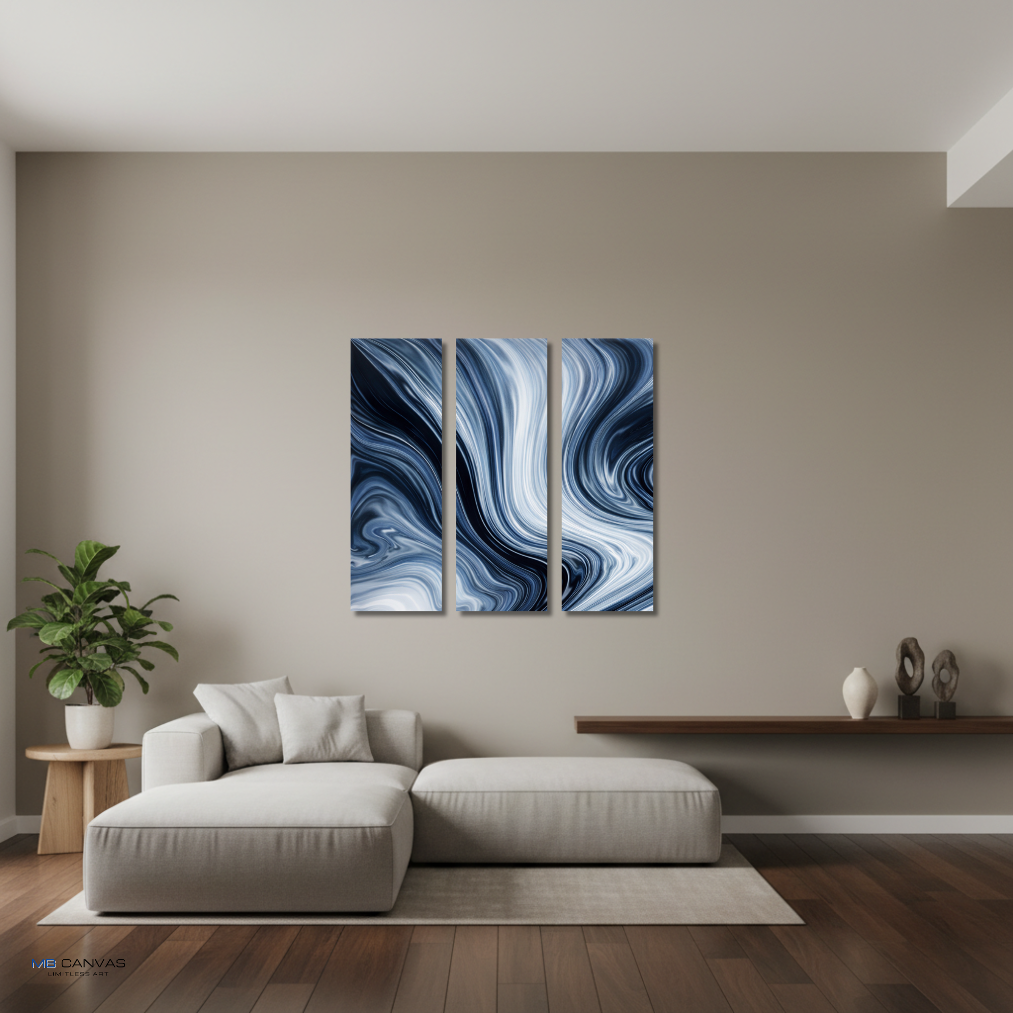 Vision bundle triptych 1 3-panel shown in wall display view in 12 x 36 inch large size