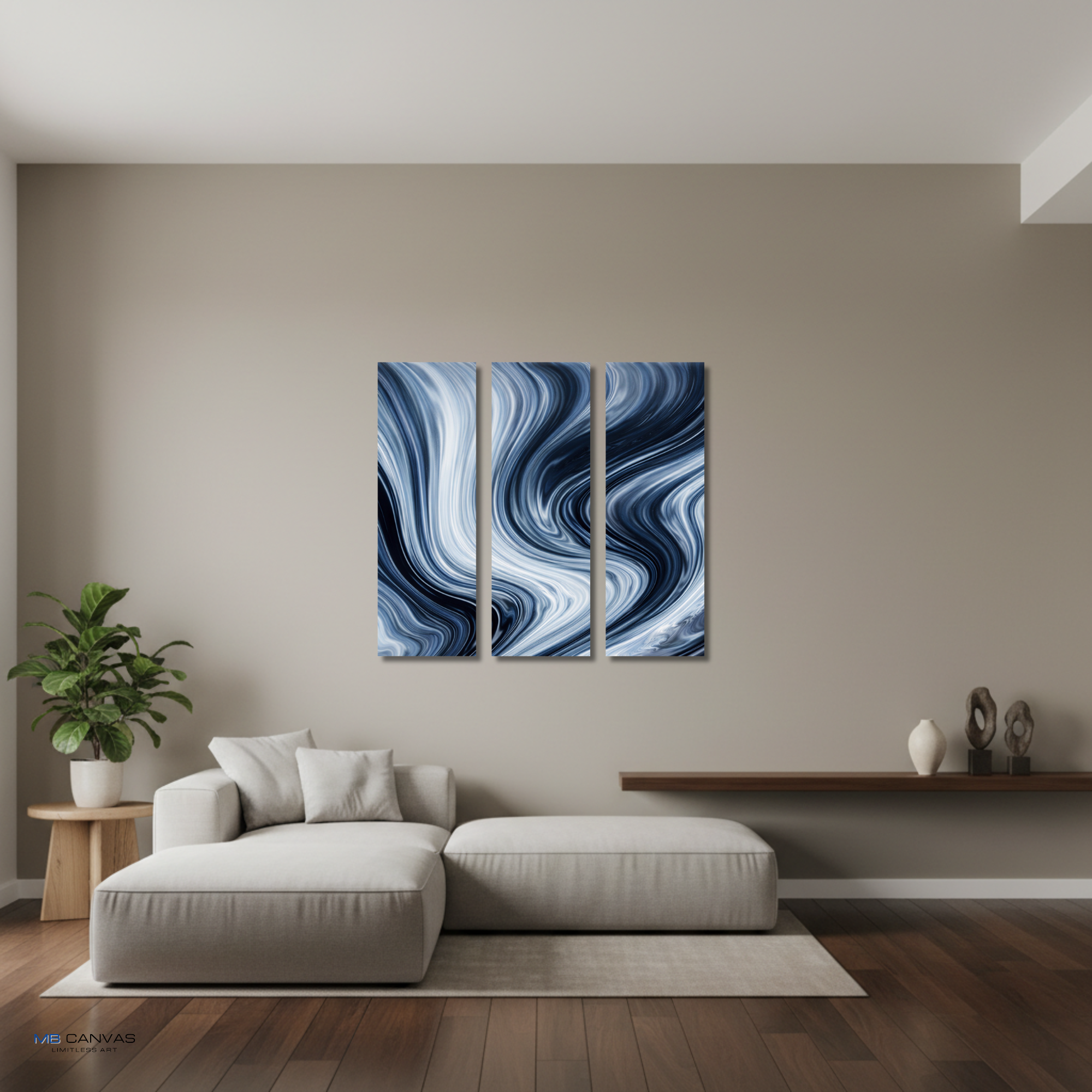 Vision bundle triptych 2 3-panel shown in wall display view in 12 x 36 inch large size