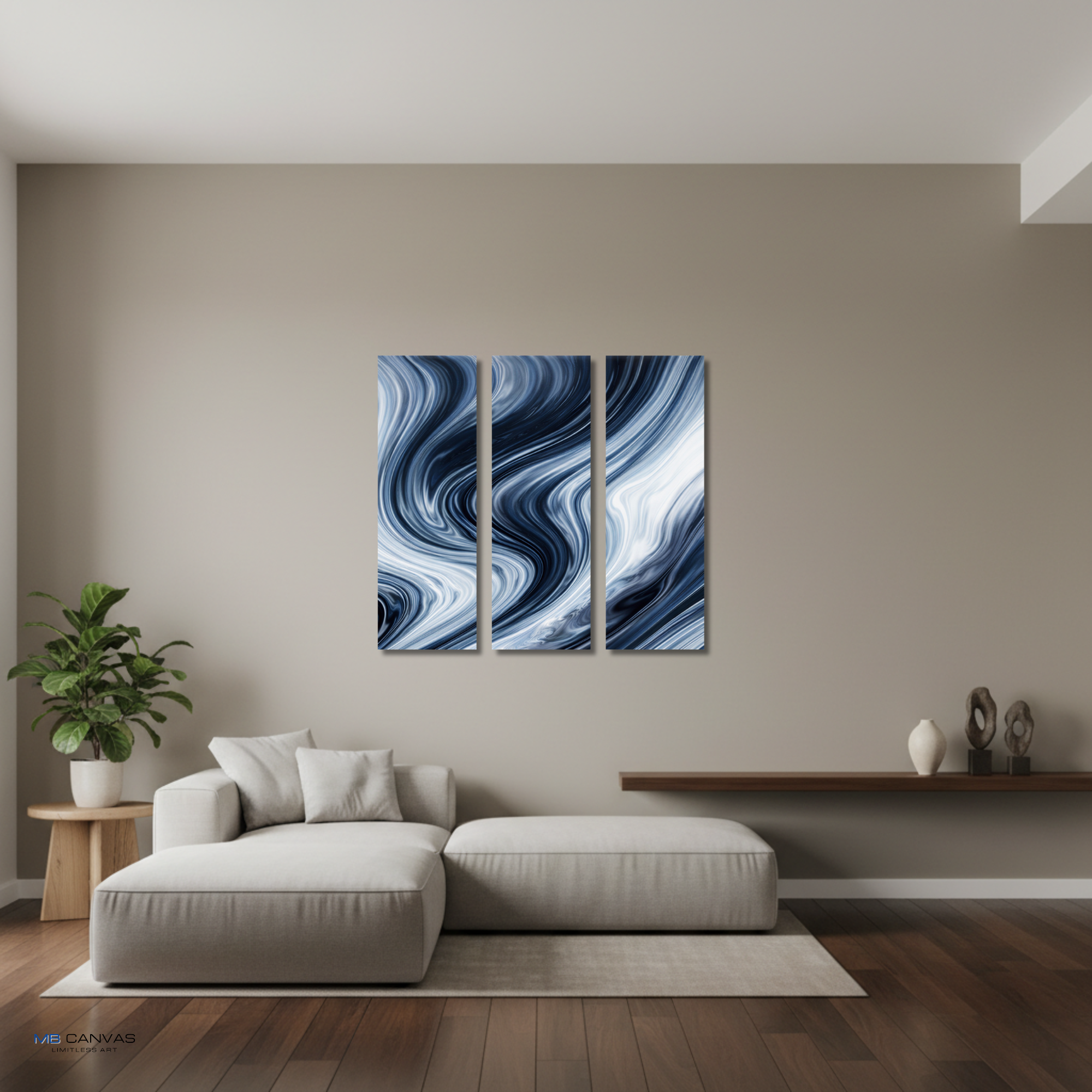 Vision bundle triptych 3 3-panel shown in wall display view in 12 x 36 inch large size