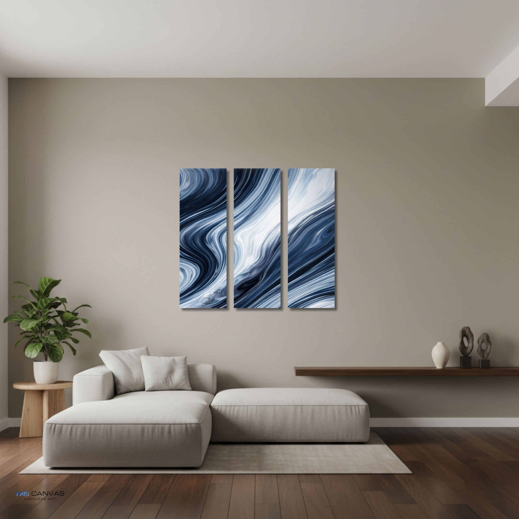 Vision bundle triptych 4 3-panel shown in wall display view in 12 x 36 inch large size