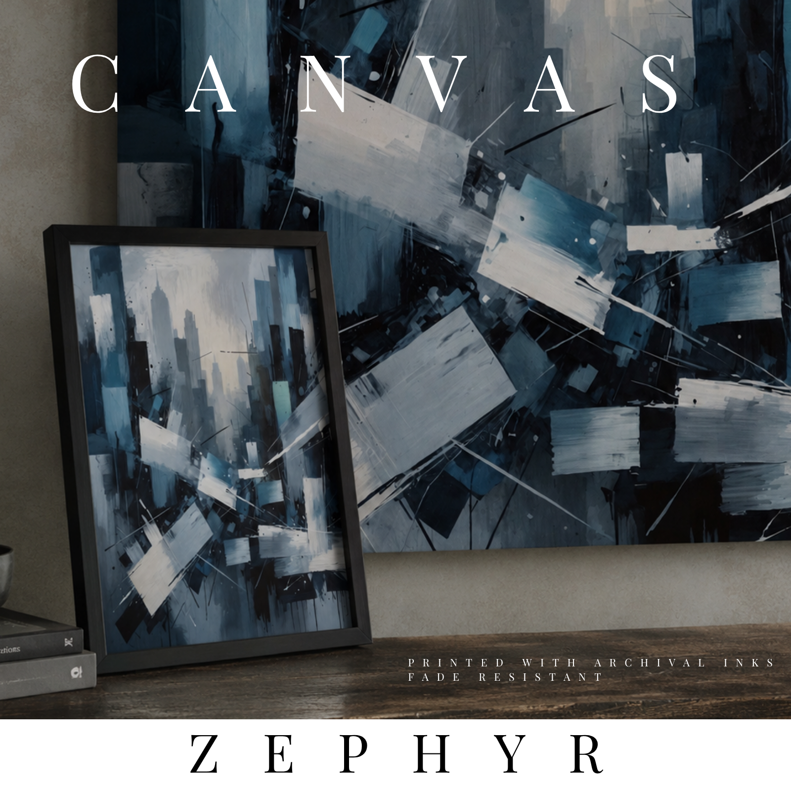 Zephyr canvas skyline shown in product view in 12 x 16 inch universal size