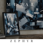 Zephyr metal print skyline shown in product view in 12 x 12 inch universal size
