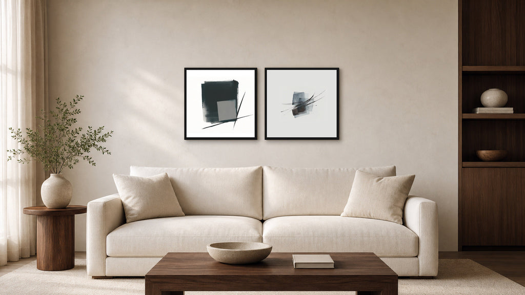 AHI + Alder two-piece display — Framed Paper Black, 16×16 each