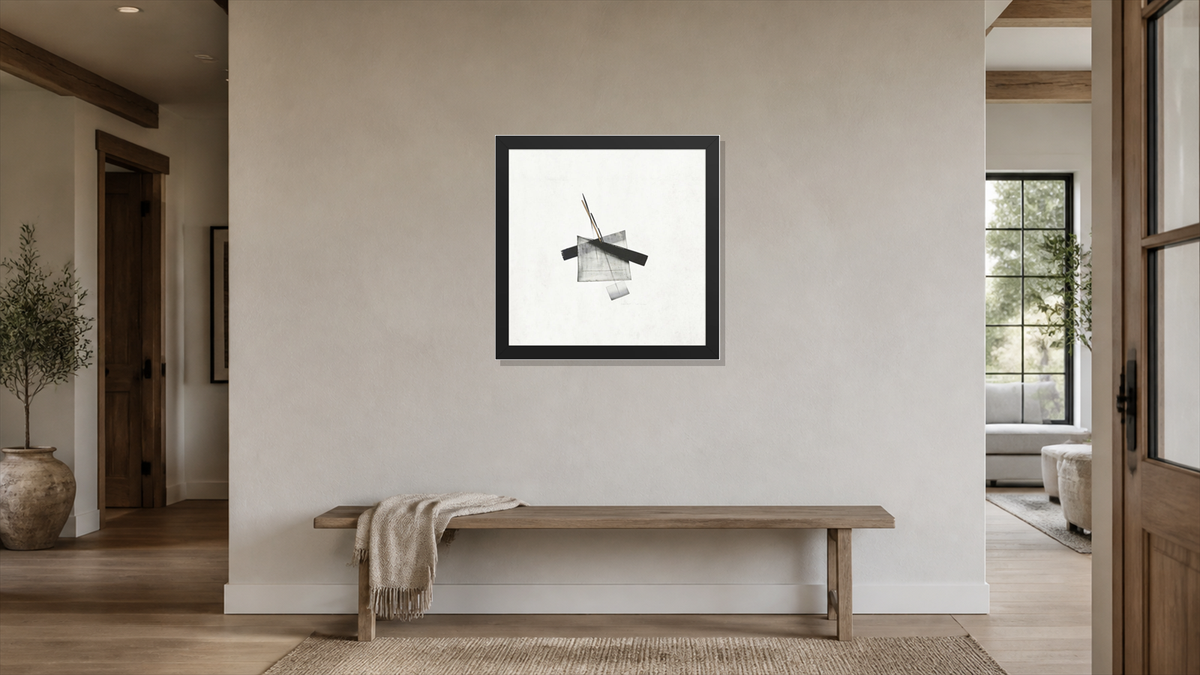 Apex framed paper at 16x16 inch (square) scale in a premium residential hallway