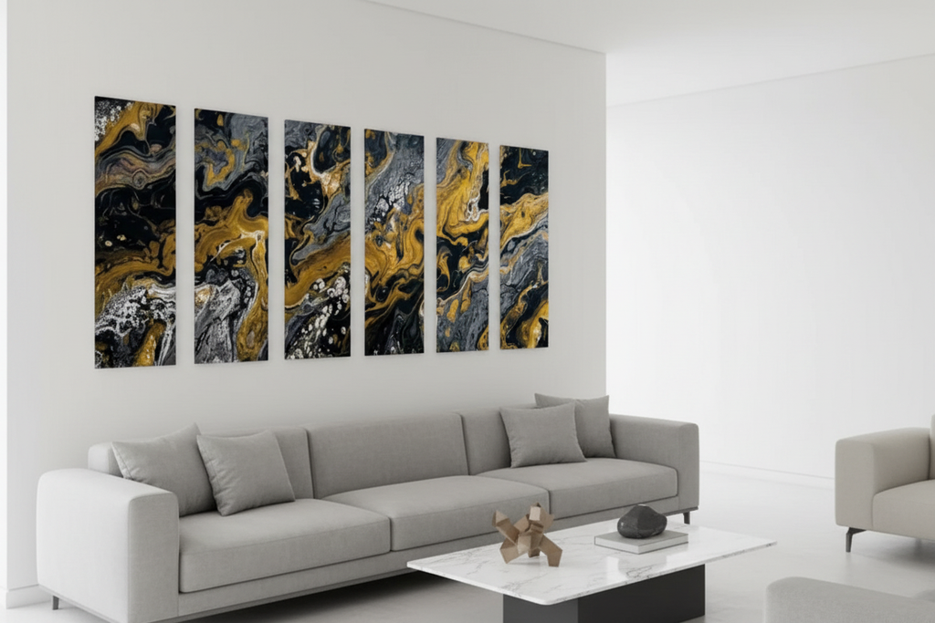 Aurum bundle hexad 6-panel front-facing product image in 20 x 60 inch statement piece