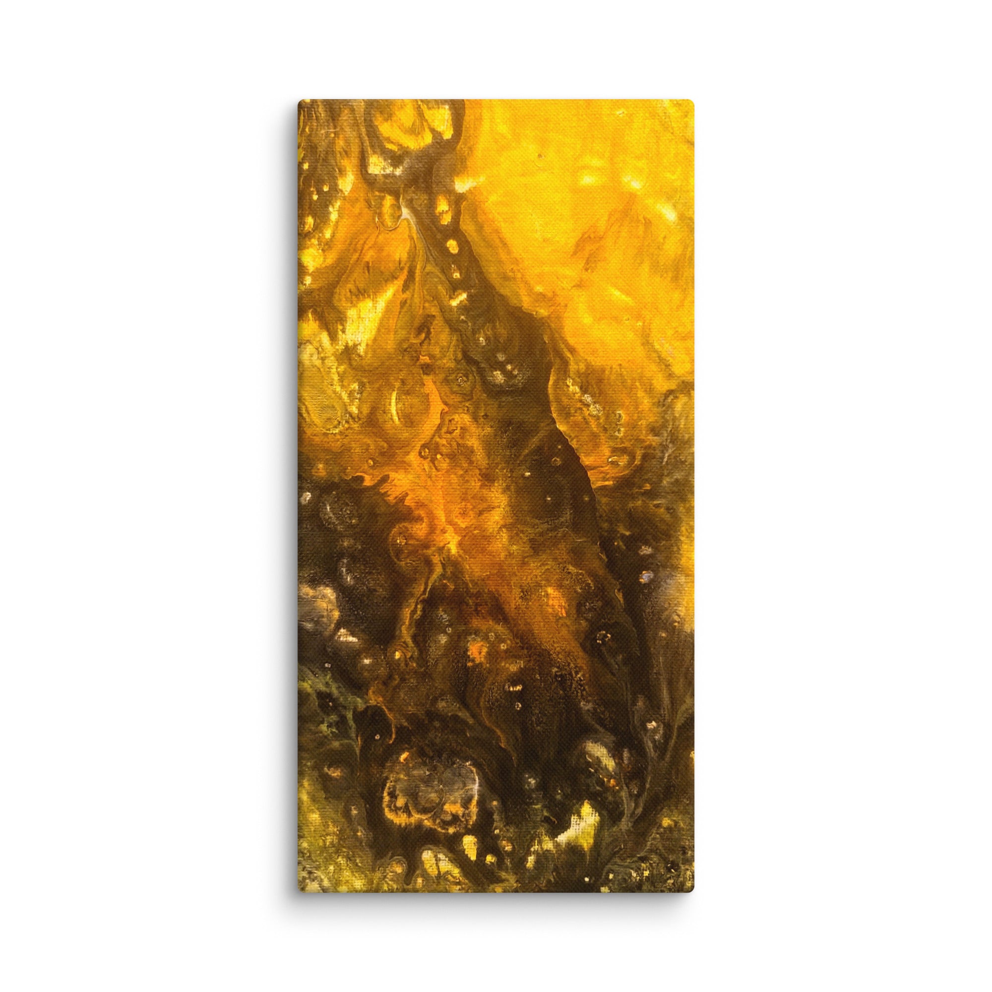 Flame canvas print shown in wall display view in 10 x 20 inch universal size