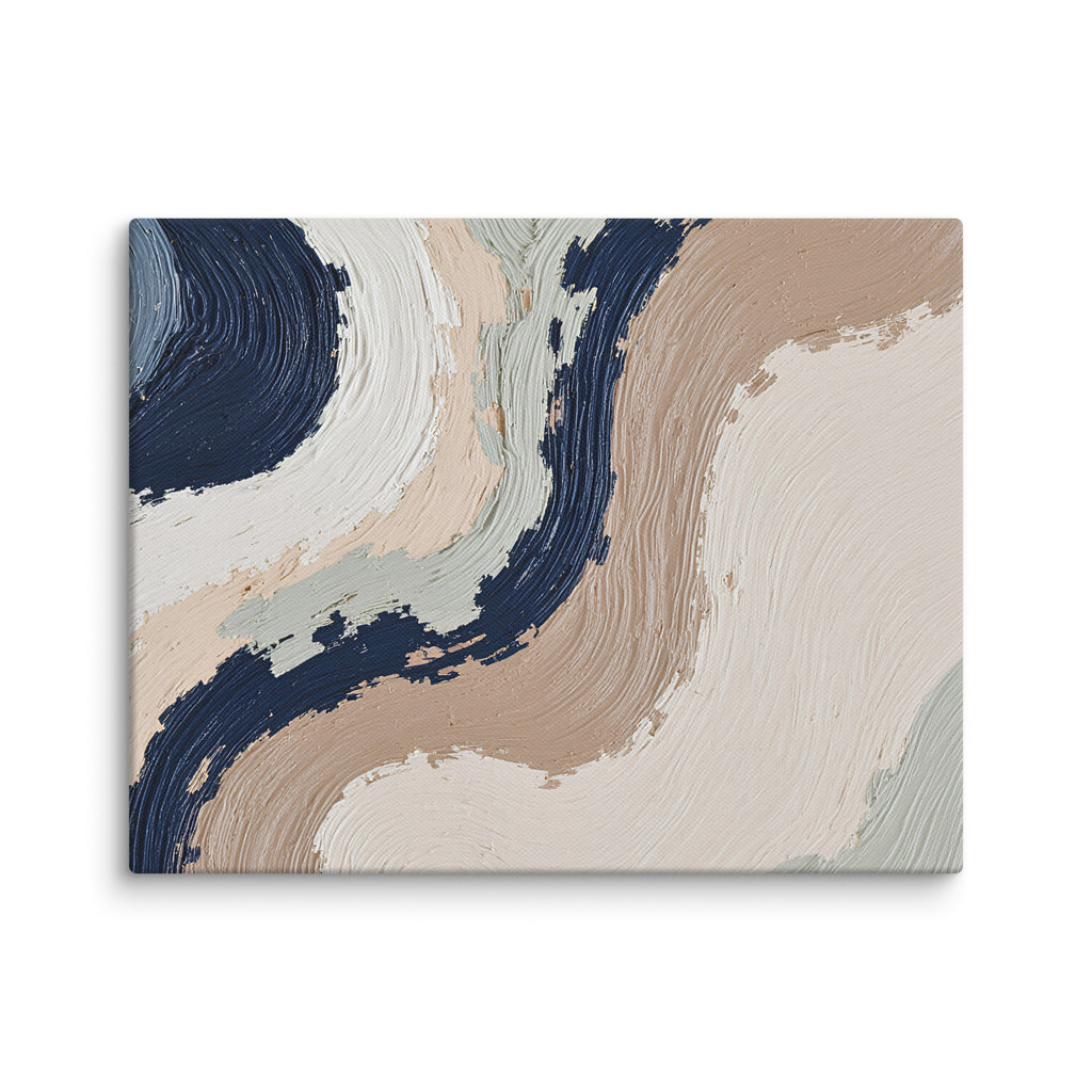 Loess canvas artwork with warm ochre, taupe and sandstone-like textures, shown on white.