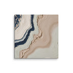 Striata canvas artwork with rhythmic bands of mineral color and sediment-like layers, shown on white.