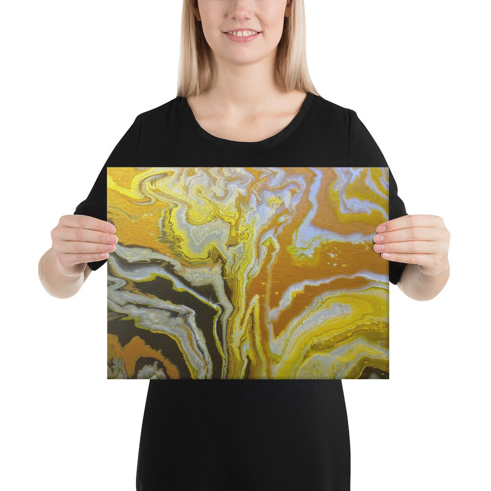 Golden Surge canvas print shown in product view in 14 x 14 inch universal size