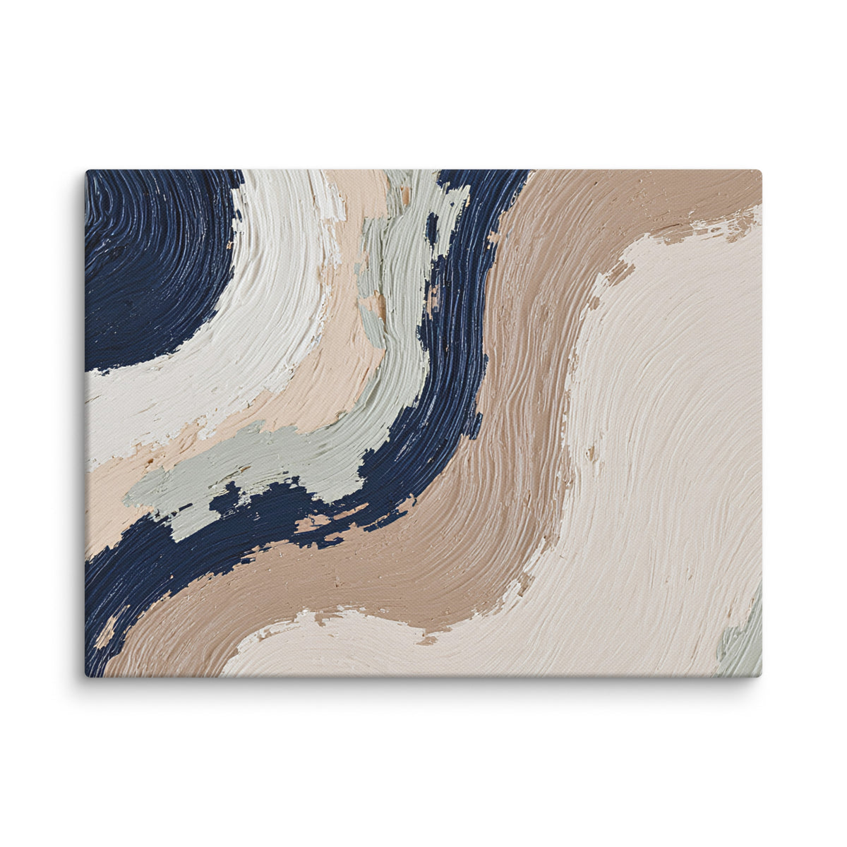 Loess canvas artwork with warm ochre, taupe and sandstone-like textures, shown on white.