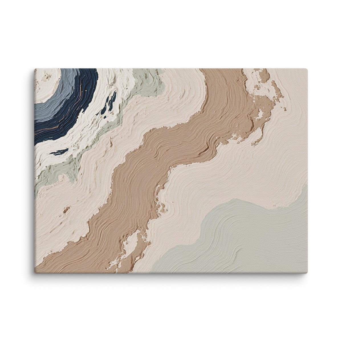 Spall canvas artwork with fractured stone-like layers and linear fissures, shown on white.