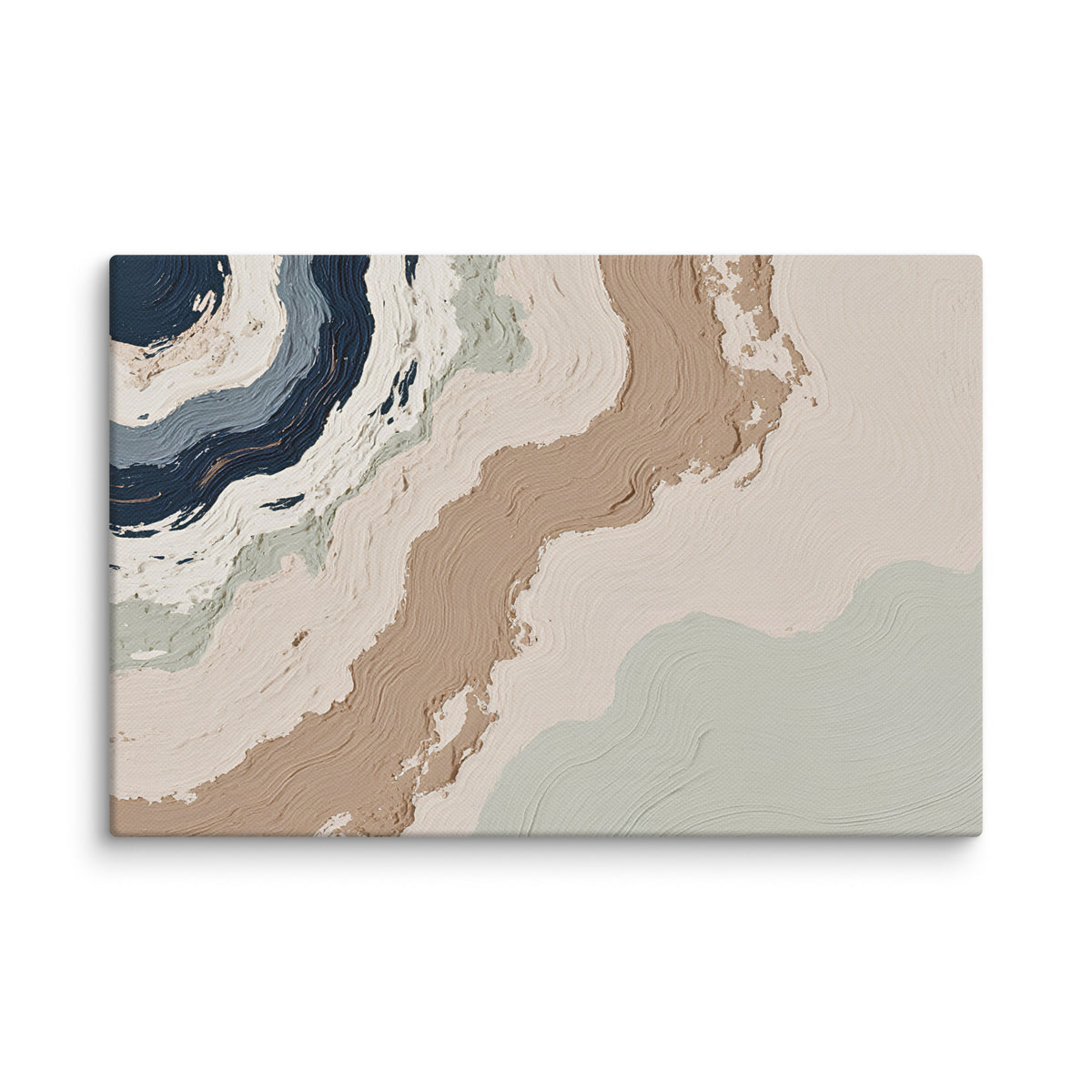 Spall canvas artwork with fractured stone-like layers and linear fissures, shown on white.