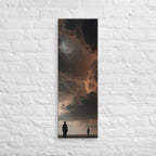 The Distance Between, tall wrapped canvas print: two figures standing far apart on a dark plain beneath a brooding copper-black sky.