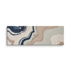 Striata canvas artwork with rhythmic bands of mineral color and sediment-like layers, shown on white.