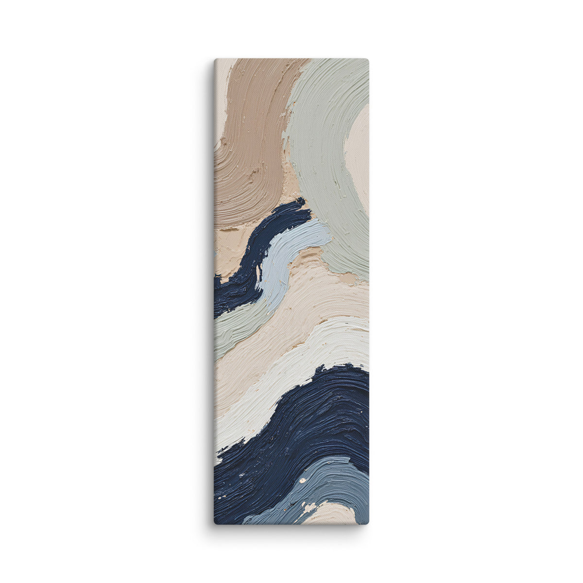 Alluvia shard canvas artwork with layered earth tones and flowing mineral textures, shown on white.