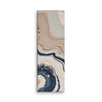 Striata shard canvas artwork with rhythmic bands of mineral color and sediment-like layers, shown on white.