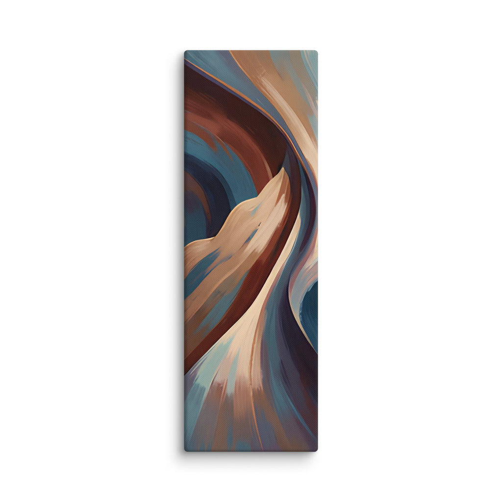 Stria Plica tall vertical canvas showing compressed, undulating folds of terracotta, cream, and charcoal slate, shown on white.