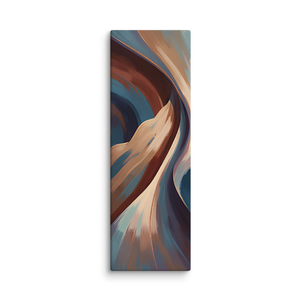 Stria Plica tall vertical canvas showing compressed, undulating folds of terracotta, cream, and charcoal slate, shown on white.