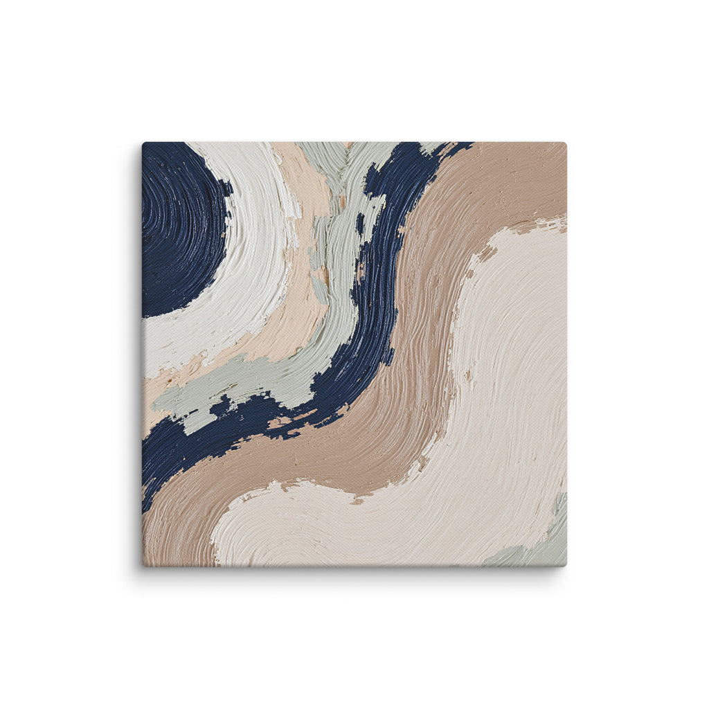 Loess canvas artwork with warm ochre, taupe and sandstone-like textures, shown on white.