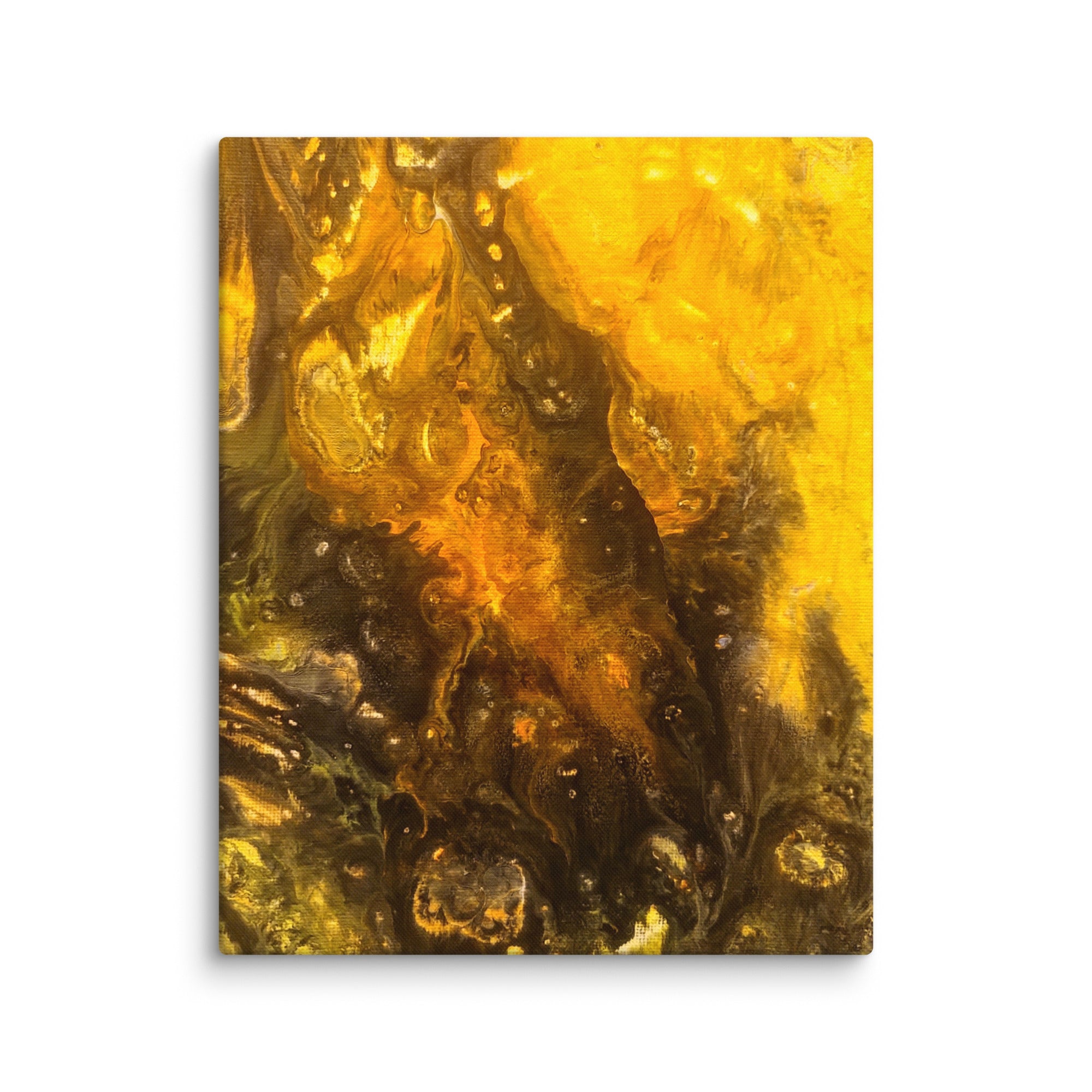 Flame canvas print with product details shown in 37 x 37 inch statement piece