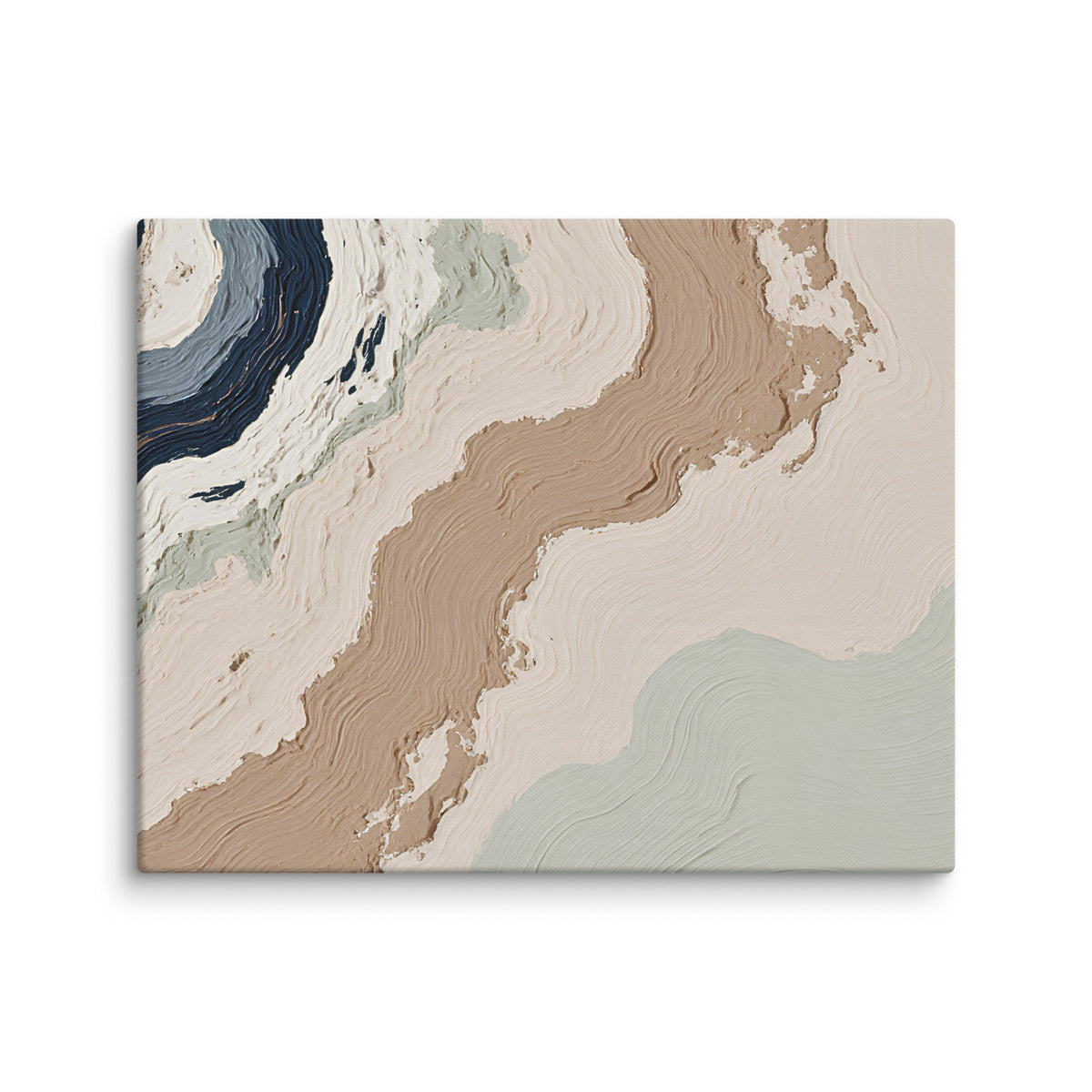 Spall canvas artwork with fractured stone-like layers and linear fissures, shown on white.