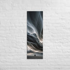 The Folded Sky, tall wrapped canvas print: two figures on an empty plain beneath a dark sculptural folded-cloud sky.