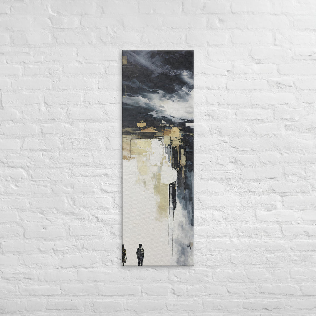 Figures in the White, tall wrapped canvas print: two figures in a white field with dark gestural marks above.