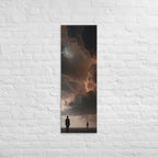The Distance Between, tall wrapped canvas print: two figures standing far apart on a dark plain beneath a brooding copper-black sky.