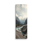 The Great Ravine, tall wrapped canvas print: a turquoise river flowing between massive boulders beneath towering canyon walls.