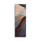 Stria Incline tall vertical canvas artwork showing diagonal layers of terracotta, sand, and dark blue, shown on white.
