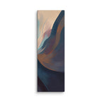 Stria Splay tall vertical canvas artwork showing delicate fanned ribbons of slate, copper, and cream opening toward the top, shown on white.