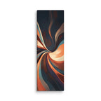 Stria Vortex tall vertical canvas artwork featuring a tightly wound vertical vortex of glowing amber, terracotta, and dark slate, shown on white.