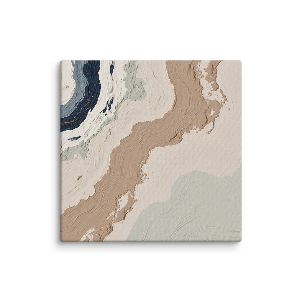 Spall canvas artwork with fractured stone-like layers and linear fissures, shown on white.