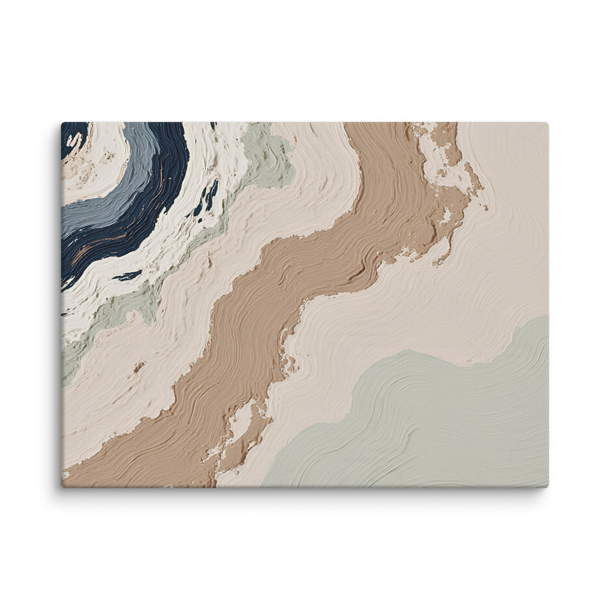 Spall canvas artwork with fractured stone-like layers and linear fissures, shown on white.