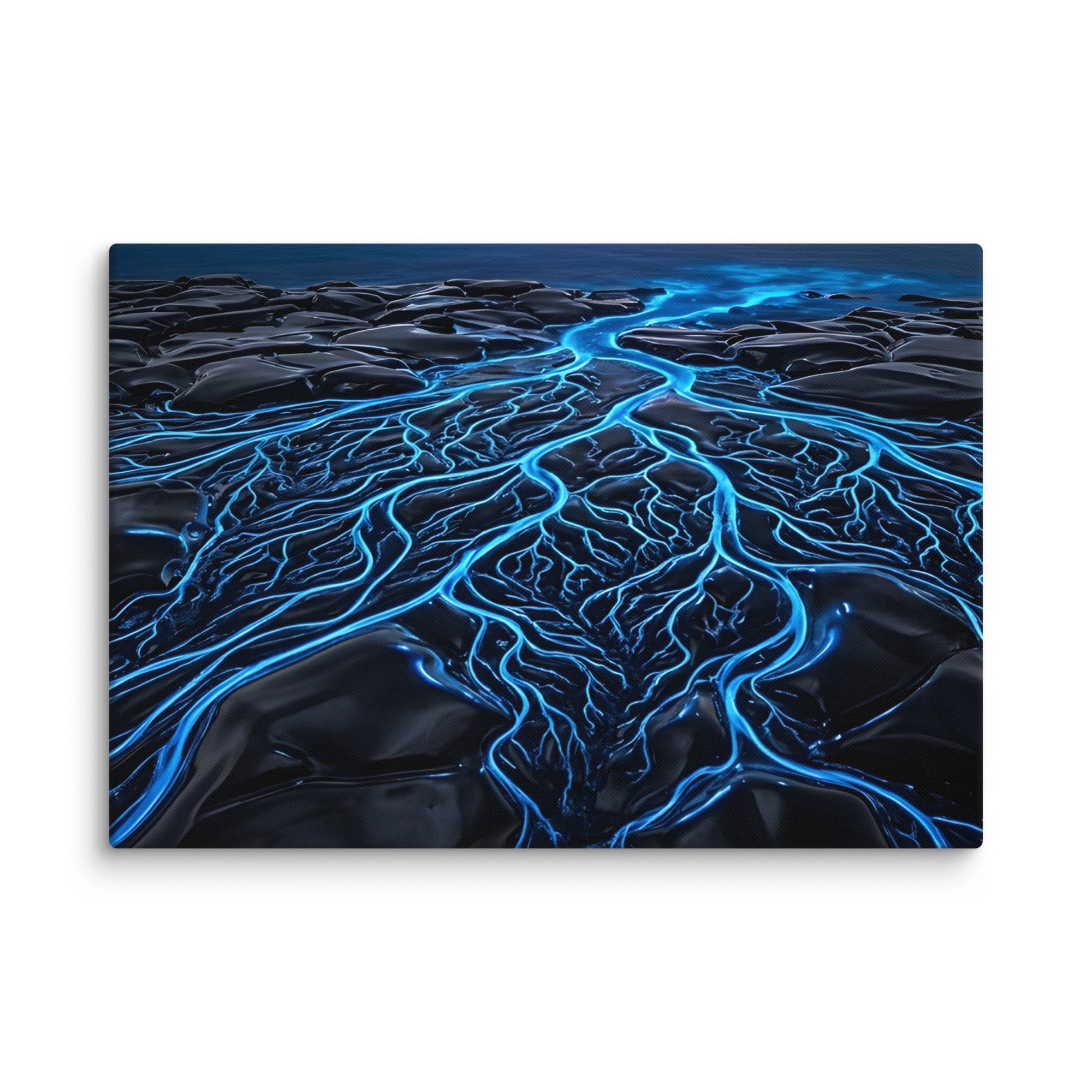 Caldera canvas print shown in wall display view in 20 x 40 inch statement piece