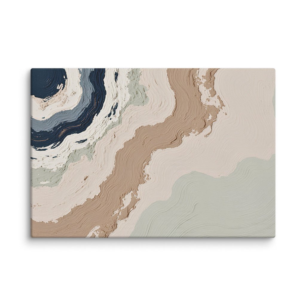 Spall canvas artwork with fractured stone-like layers and linear fissures, shown on white.