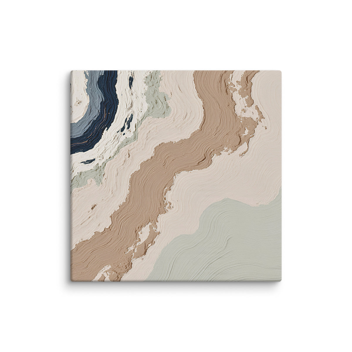 Spall canvas artwork with fractured stone-like layers and linear fissures, shown on white.